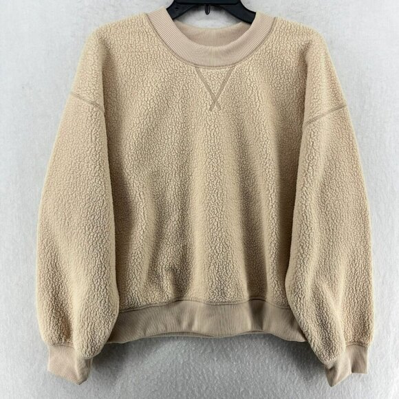Universal Thread Sweater Women's Sz M Beige Sherpa Fleece Pullover Long Sleeves - Picture 1 of 12